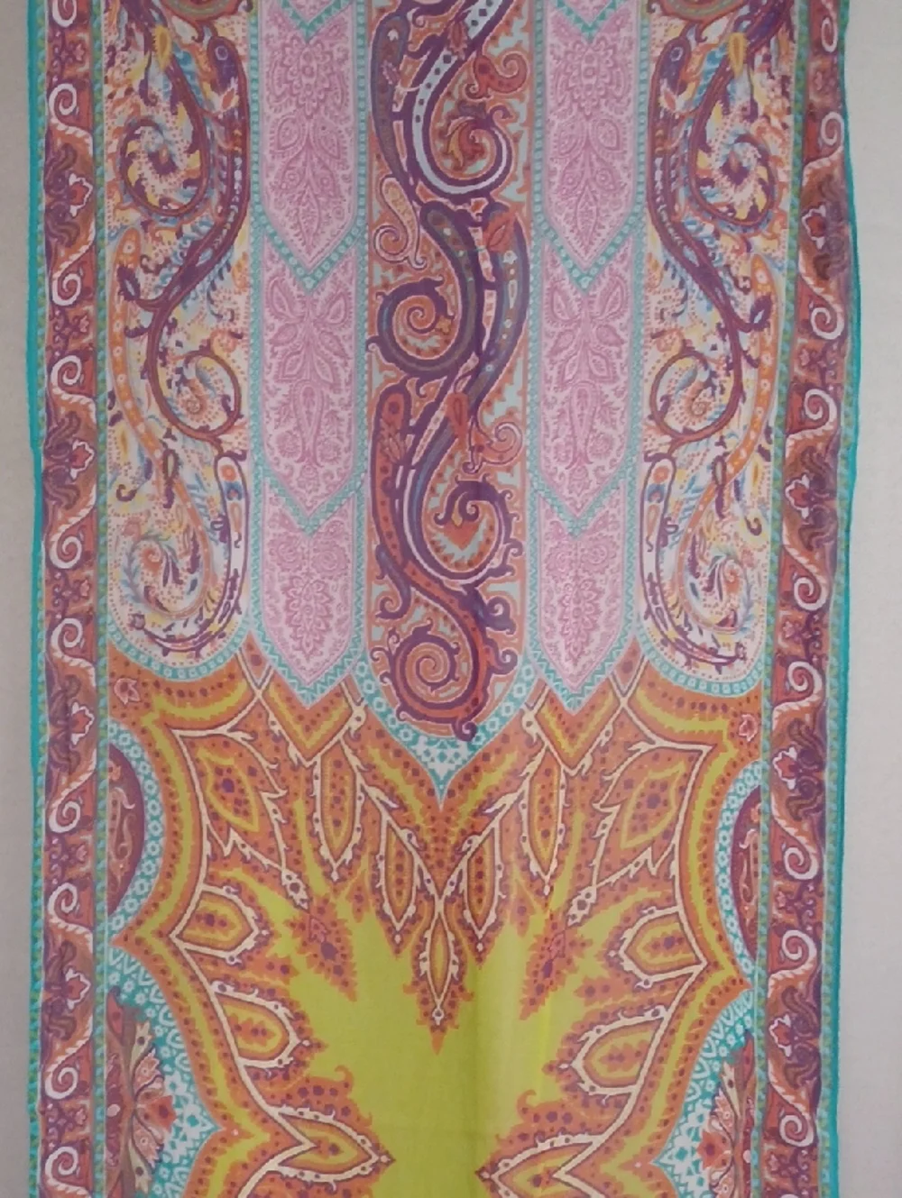 Etro Silk Ornate Paisley Scarf Shawl Wrap Fringe Italy Boho Luxe 50×15 Inches
